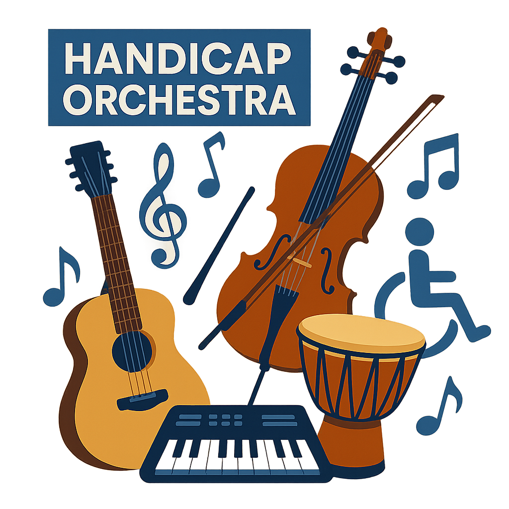 Stylized illustration of musical instruments for Handicap Orchestra