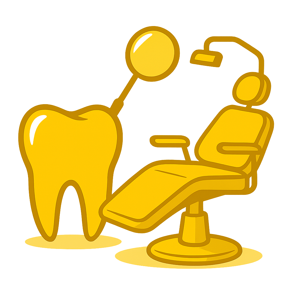 Stylized dental clinic illustration (tooth, mirror, chair)